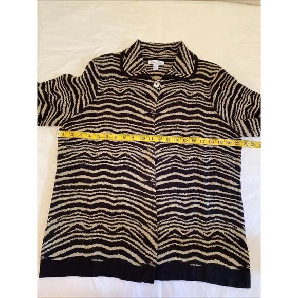 Kim Rogers Sweater Cardigan PXL Animal Print Tan Black Knit 1 Top Button Petite - Picture 5 of 9